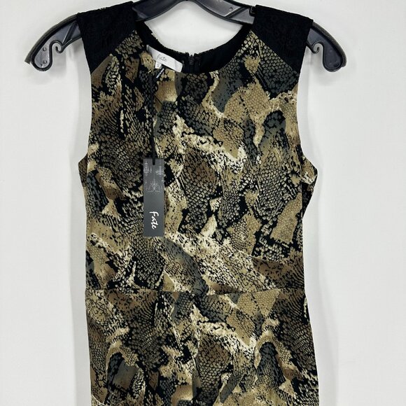 Fate Snake Skin Print Midi Dress S High Low Tulip Hem A Line Sleeveless Brown - Picture 3 of 9